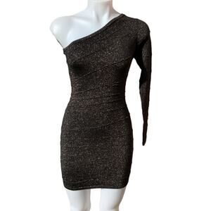 Forever 21 Gold & Black Metallic Bodycon one shoulder dress size medium